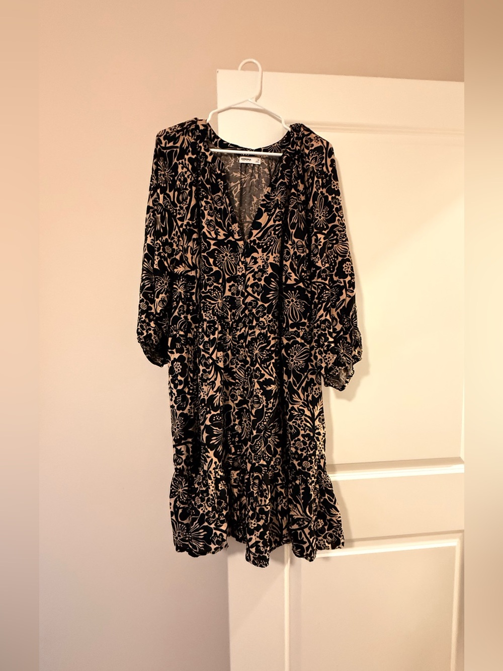 Sonoma Black Floral Midi Dress with V-Neck